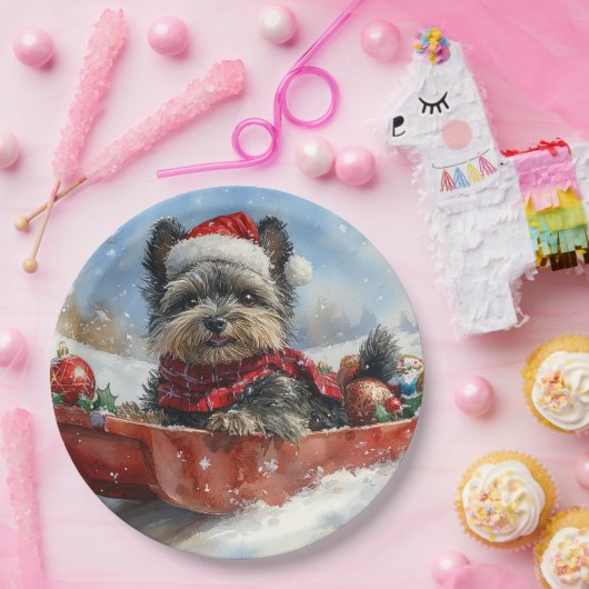 Affenpinscher Hund in Sledge Let it Snow Christmas Pappteller (Party)