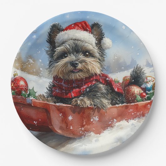 Affenpinscher Hund in Sledge Let it Snow Christmas Pappteller (Vorderseite)