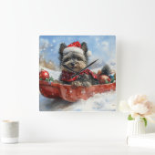Affenpinscher Hund in Sledge Let it Snow Christmas Quadratische Wanduhr (Zuhause)