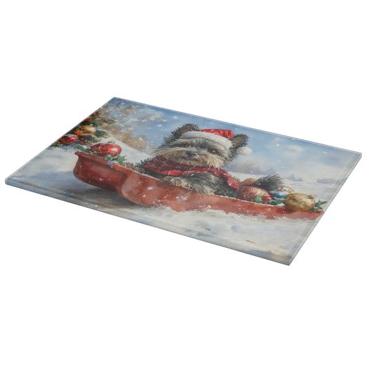 Affenpinscher Hund in Sledge Let it Snow Christmas Schneidebrett (Ecke)