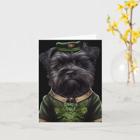 Affenpinscher Hund in St. Patrick's Day Dress Karte (Gelbe Blume)