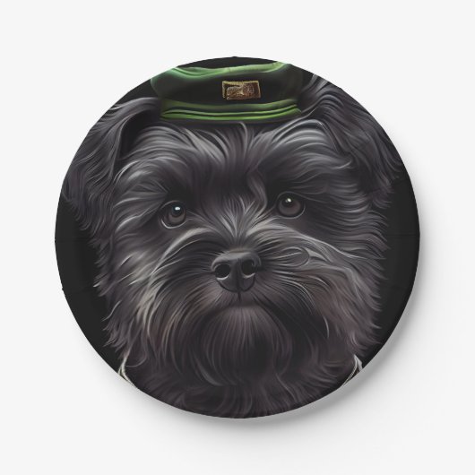 Affenpinscher Hund in St. Patrick's Day Dress Pappteller (Vorderseite)
