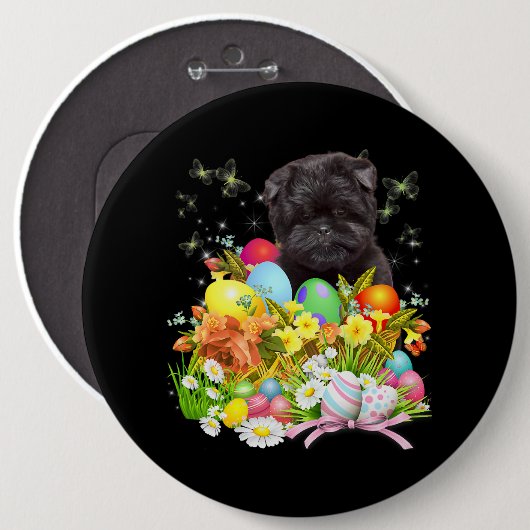 Affenpinscher Hund mit Ostereiern Basket Co Button (Vorne & Hinten)