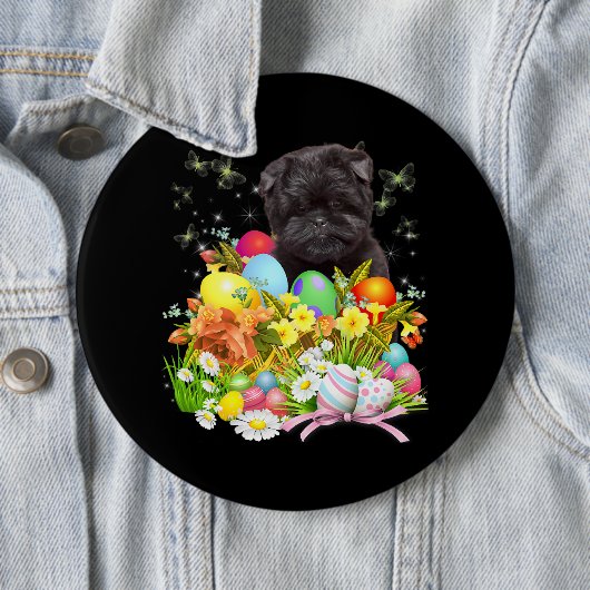 Affenpinscher Hund mit Ostereiern Basket Co Button (Beispiel)