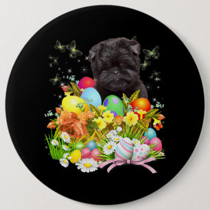 Affenpinscher Hund mit Ostereiern Basket Co Button