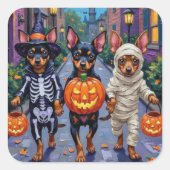 Affenpinscher Hunde Trick-or-Treating zu Halloween Quadratischer Aufkleber (Vorderseite)