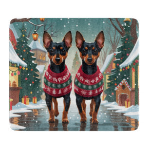 Affenpinscher Hunde Weihnachten Schnee Urlaub Schneidebrett