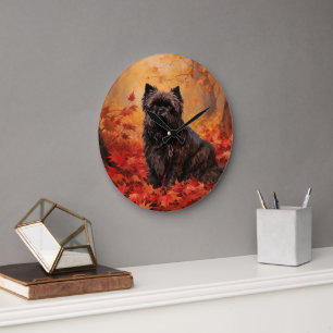 Affenpinscher im Herbst Leaves Fall Inspiriert Große Wanduhr