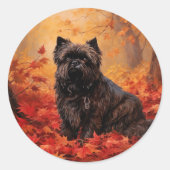 Affenpinscher im Herbst Leaves Fall Inspiriert Runder Aufkleber (Vorderseite)