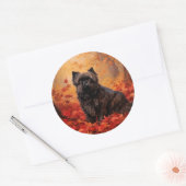 Affenpinscher im Herbst Leaves Fall Inspiriert Runder Aufkleber (Umschlag)