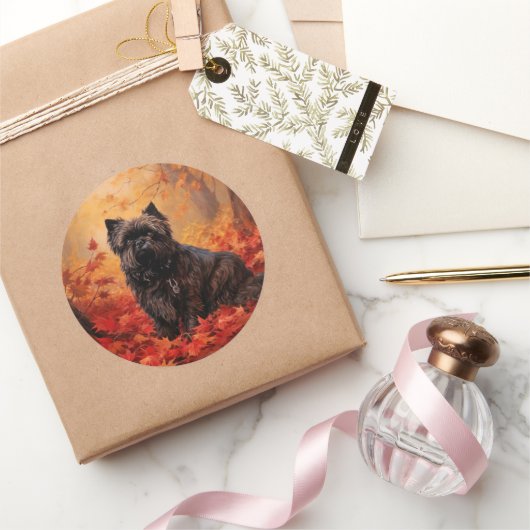 Affenpinscher im Herbst Leaves Fall Inspiriert Runder Aufkleber (Schenken)