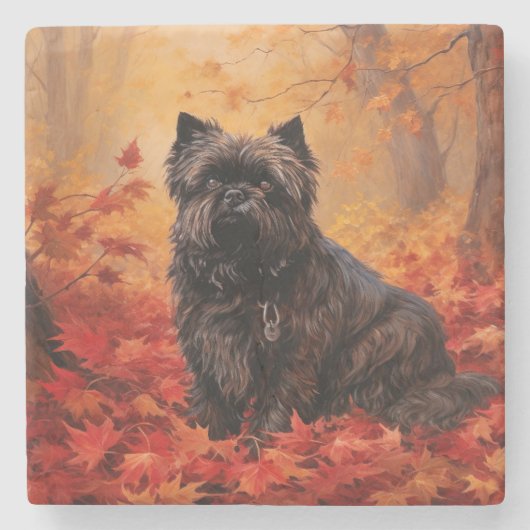 Affenpinscher im Herbst Leaves Fall Inspiriert Steinuntersetzer (Vorderseite)
