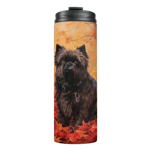 Affenpinscher im Herbst Leaves Fall Inspiriert Thermosbecher (Vorderseite)