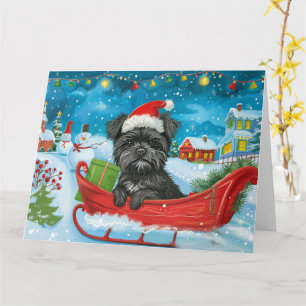 Affenpinscher im Schlitten Schnee Weihnachten Karte