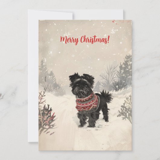Affenpinscher im Schnee Minimaler Weihnachtsanfang Feiertagskarte (Vorderseite)