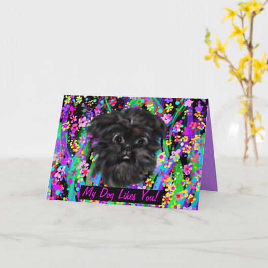 AFFENPINSCHER KARTE (Gelbe Blume)