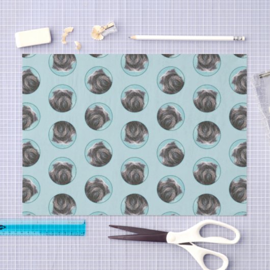 Affenpinscher Malerei Schwarz und Silberhundin Art Seidenpapier (Handwerk)