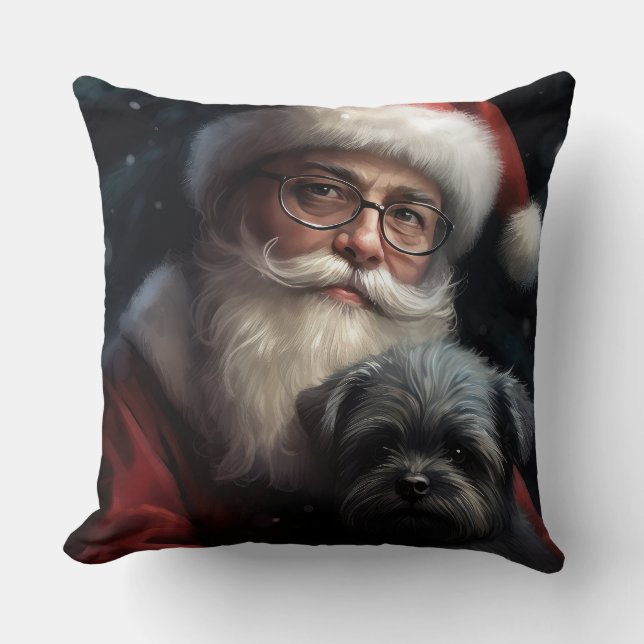 Affenpinscher mit dem Weihnachtsmann Weihnachten Kissen (Vorderseite)