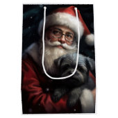 Affenpinscher mit dem Weihnachtsmann Weihnachten Mittlere Geschenktüte (Rückseite)