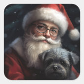 Affenpinscher mit dem Weihnachtsmann Weihnachten Quadratischer Aufkleber (Vorderseite)