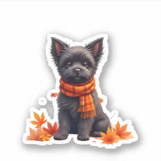 Affenpinscher mit Herbst-Blättern Aufkleber (Vorderseite)