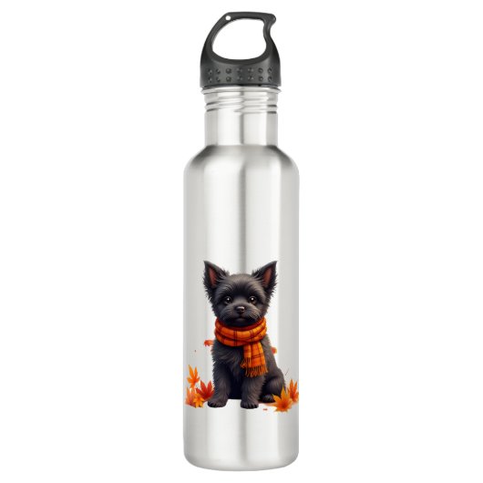 Affenpinscher mit Herbst-Blättern Edelstahlflasche (Vorderseite)