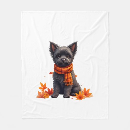 Affenpinscher mit Herbst-Blättern Fleecedecke (Vorderseite)
