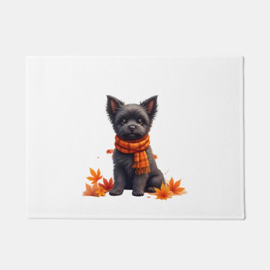 Affenpinscher mit Herbst-Blättern Fußmatte (Vorderseite)