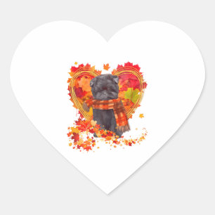 Affenpinscher mit Herbst-Blättern Herz-Aufkleber