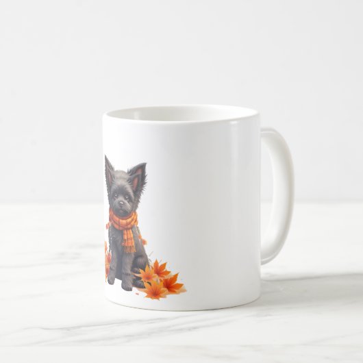 Affenpinscher mit Herbst-Blättern Kaffeetasse (VorderseiteRechts)