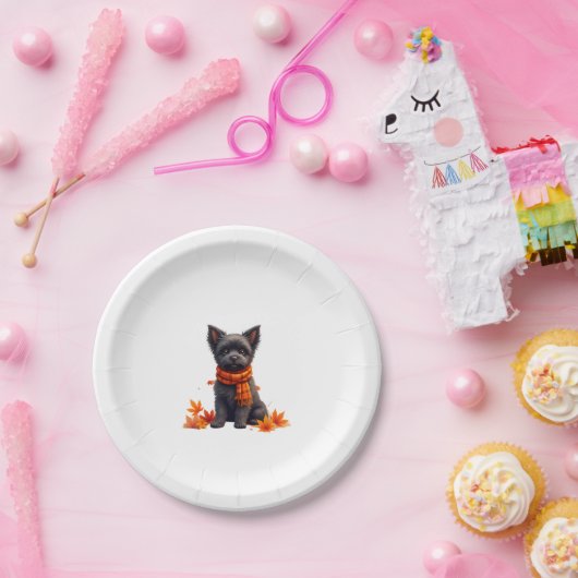 Affenpinscher mit Herbst-Blättern Pappteller (Party)