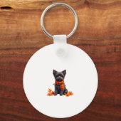 Affenpinscher mit Herbst-Blättern Schlüsselanhänger (Vorderseite)