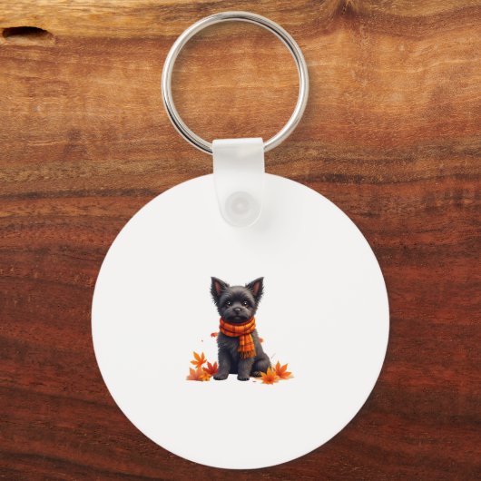Affenpinscher mit Herbst-Blättern Schlüsselanhänger (Vorderseite)
