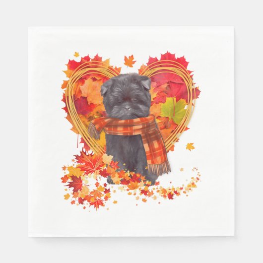 Affenpinscher mit Herbst-Blättern Serviette (Vorderseite)