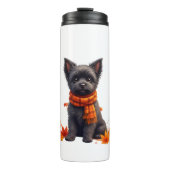 Affenpinscher mit Herbst-Blättern Thermosbecher (Vorderseite)