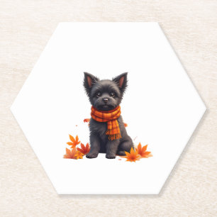 Affenpinscher mit Herbst-Blättern Untersetzer