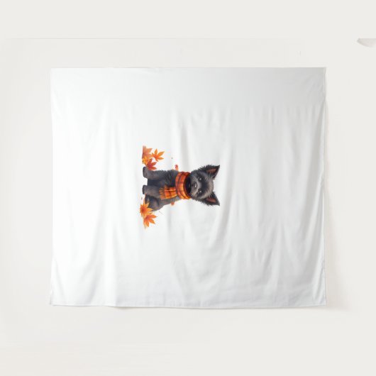 Affenpinscher mit Herbst-Blättern Wandteppich (Vorderseite (Horizontal))