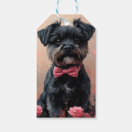 Affenpinscher mit Rose - Valentinstag Geschenkanhänger (Vorderseite)