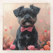 Affenpinscher mit Rose - Valentinstag Glasuntersetzer (Vorderseite)