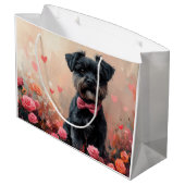 Affenpinscher mit Rose - Valentinstag Große Geschenktüte (Rückseite Schrägansicht)