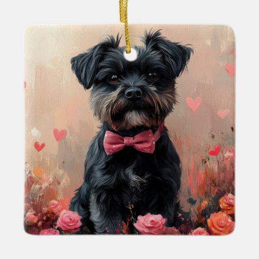 Affenpinscher mit Rose - Valentinstag Keramikornament (Vorderseite)