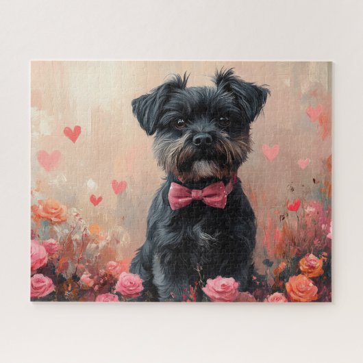 Affenpinscher mit Rose - Valentinstag Puzzle (Horizontal)