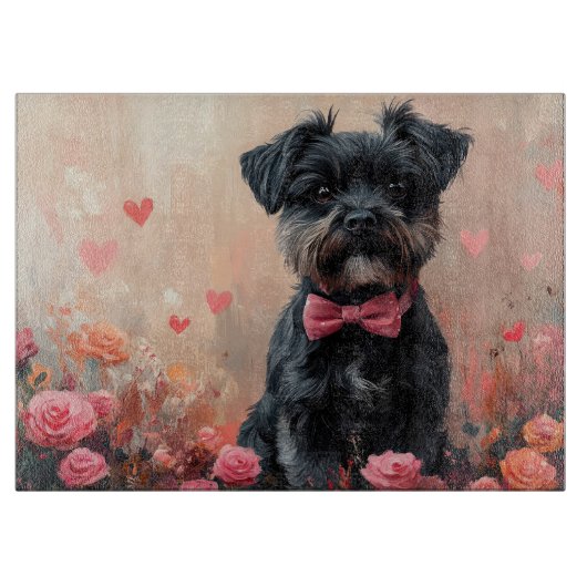 Affenpinscher mit Rose - Valentinstag Schneidebrett (Vorderseite)
