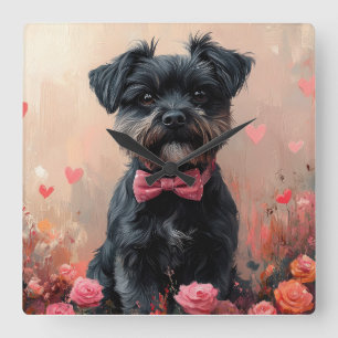 Affenpinscher mit Rosen - Valentinstag Quadratische Wanduhr