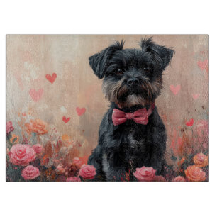Affenpinscher mit Rosen - Valentinstag Schneidebrett