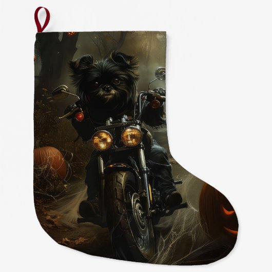 Affenpinscher Motorrad Halloween Beängstigend Großer Weihnachtsstrumpf (Vorderseite)