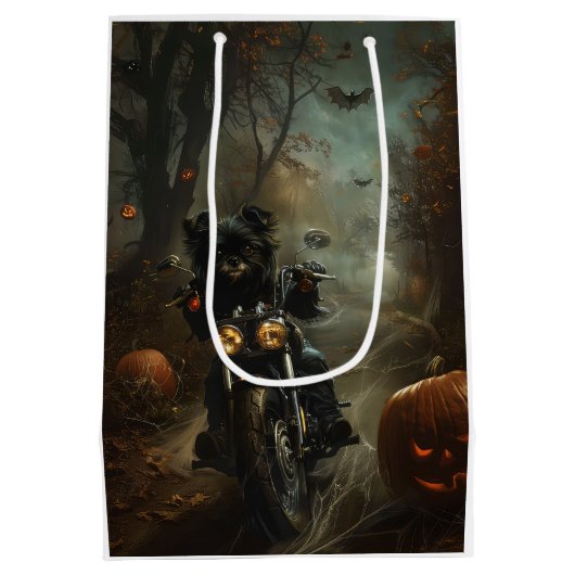 Affenpinscher Motorrad Halloween Beängstigend Mittlere Geschenktüte (Rückseite)