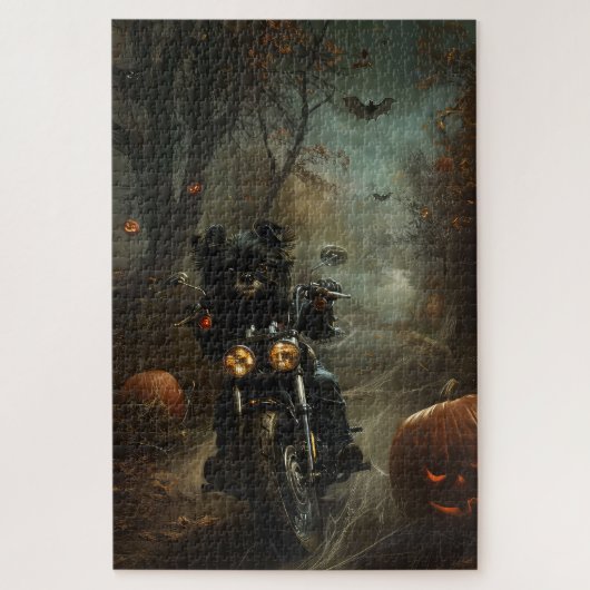 Affenpinscher Motorrad Halloween Beängstigend Puzzle (Vertikal)