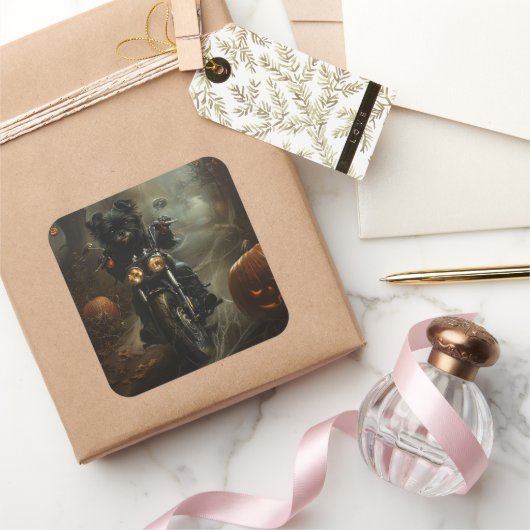 Affenpinscher Motorrad Halloween Beängstigend Quadratischer Aufkleber (Schenken)