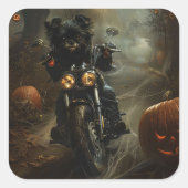 Affenpinscher Motorrad Halloween Beängstigend Quadratischer Aufkleber (Vorderseite)